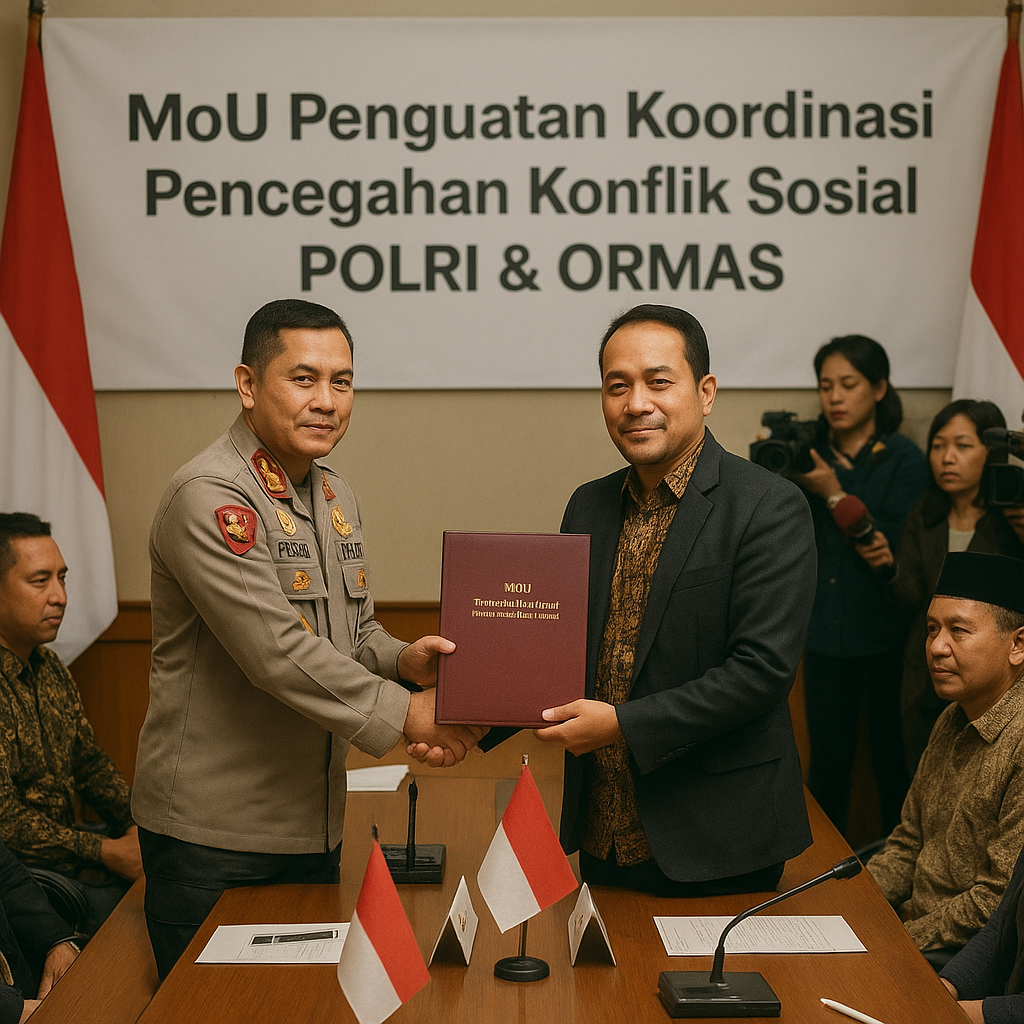 Tingkatkan Sinergi, Polri dan Ormas Lakukan MoU Penguatan Koordinasi Pencegahan Konflik Sosial