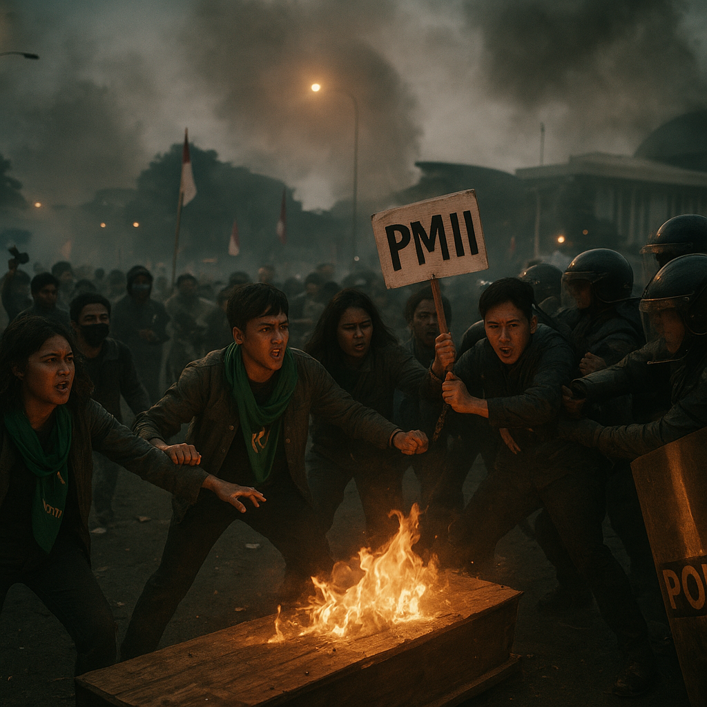 Demo Berujung Kericuhan di DPR, Mahasiswa Bakar Keranda Mayat hingga Saling Dorong dengan Polisi