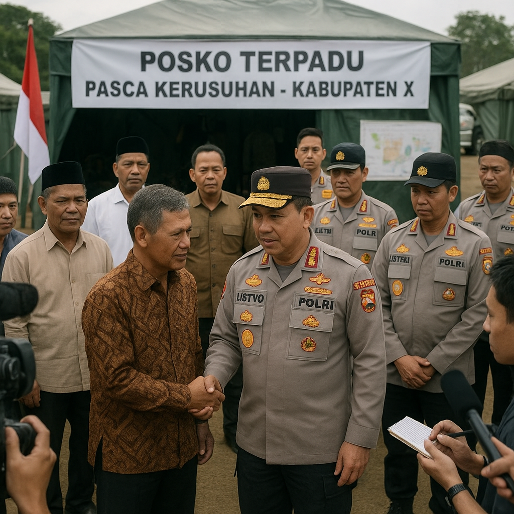 Kapolri Tinjau Posko Terpadu Pasca Kerusuhan di Kabupaten X, Tekankan Pendekatan Dialog
