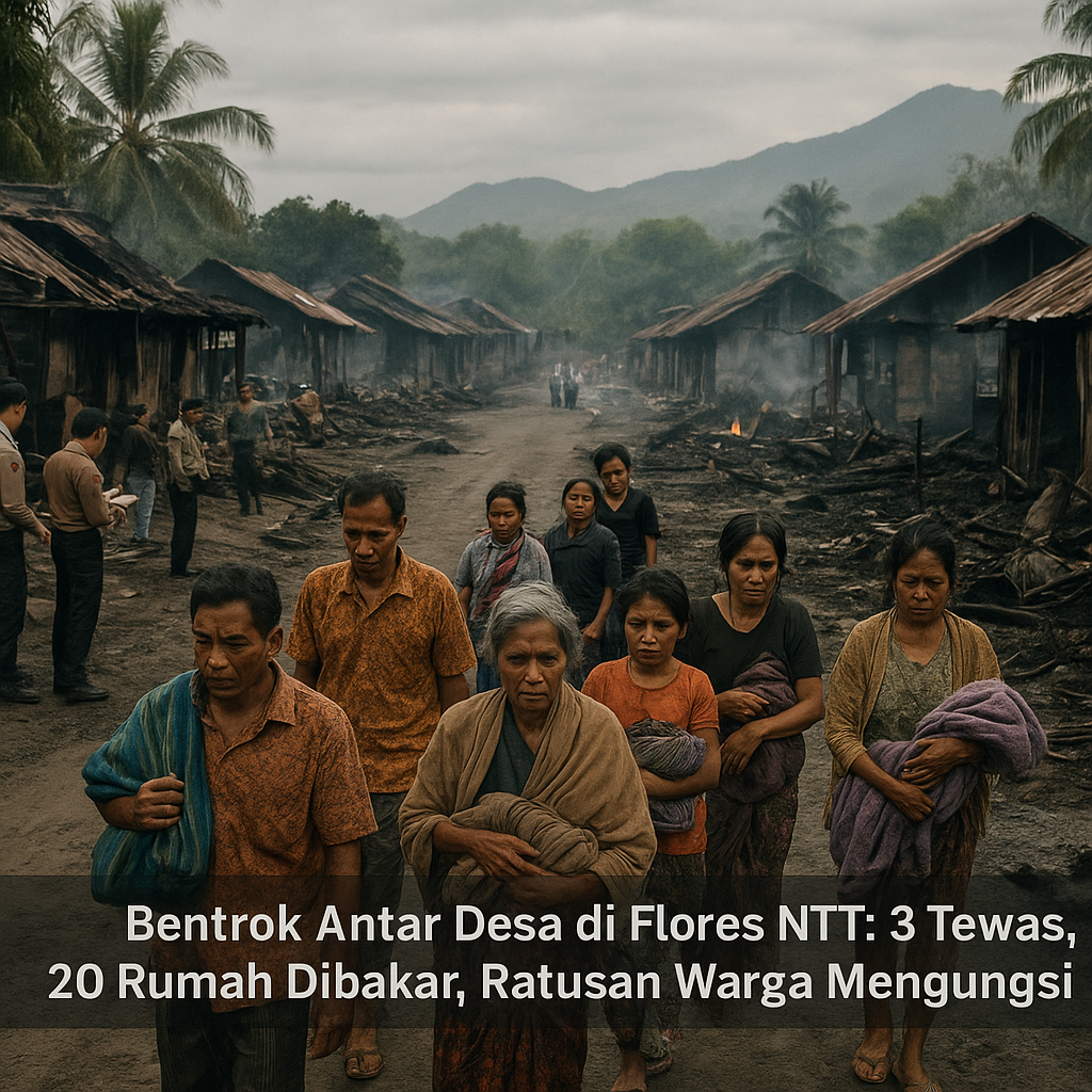 Bentrok Antar Desa di Flores NTT: 3 Tewas, 20 Rumah Dibakar, Ratusan Warga Mengungsi