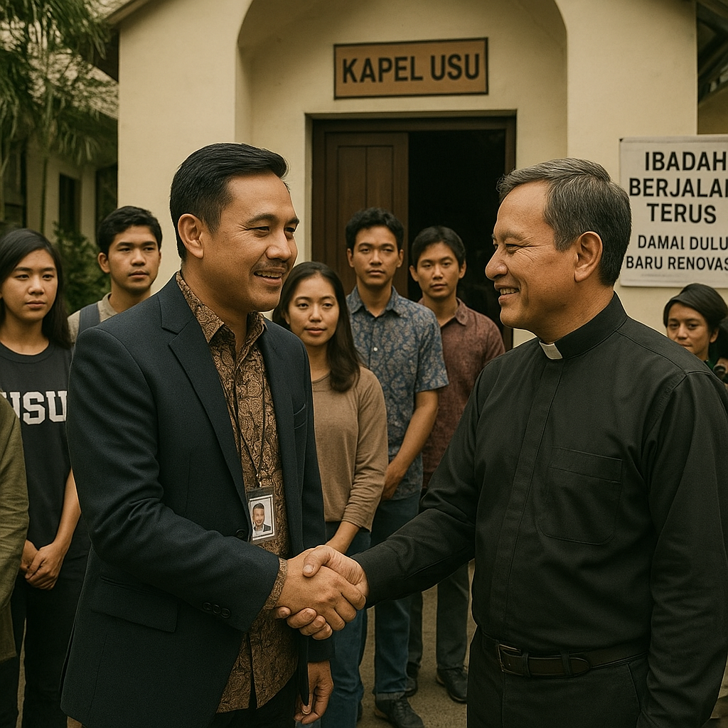 Stafsus Menag Gugun Gumilar Datangi Chapel USU, Minta Ibadah Jalan Terus Damai Dulu Baru Renovasi