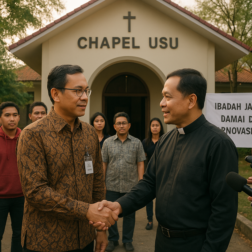 Stafsus Menag Gugun Gumilar Datangi Chapel USU, Minta Ibadah Jalan Terus Damai Dulu Baru Renovasi