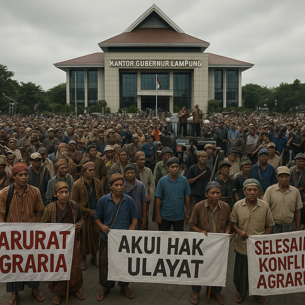 Sekitar 500 Masyarakat Adat dan Petani Gelar Aksi Damai di Kantor Gubernur Lampung, Serukan Darurat Agraria