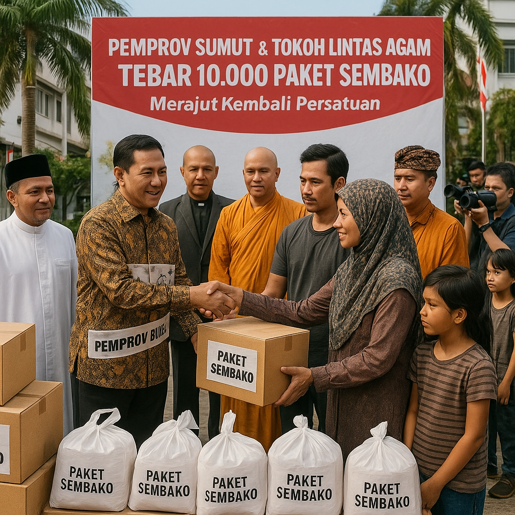 Pemprov Sumut dan Tokoh Lintas Agama Tebar 10.000 Paket Sembako untuk Redam Ketegangan di Medan