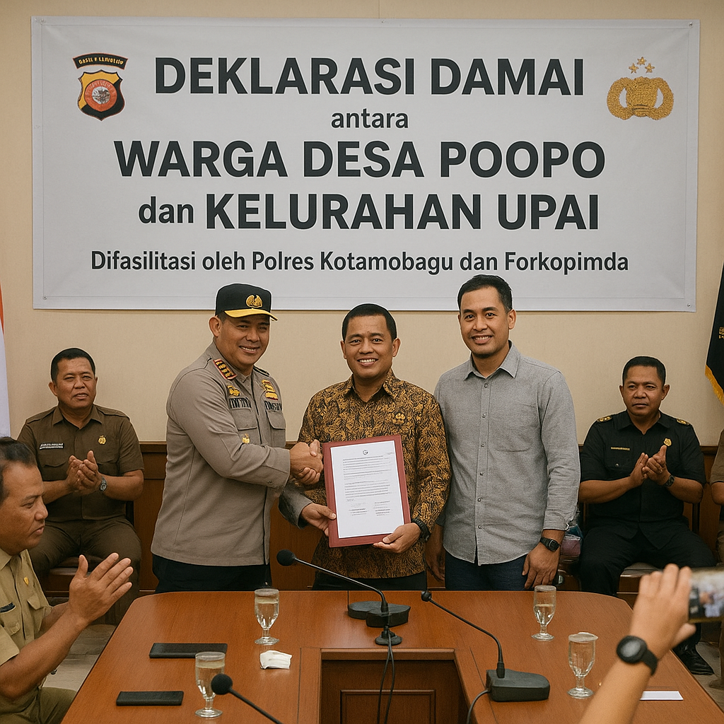 Polres Kotamobagu Fasilitasi Deklarasi Damai Antara Warga Desa Poopo dan Kelurahan Upai