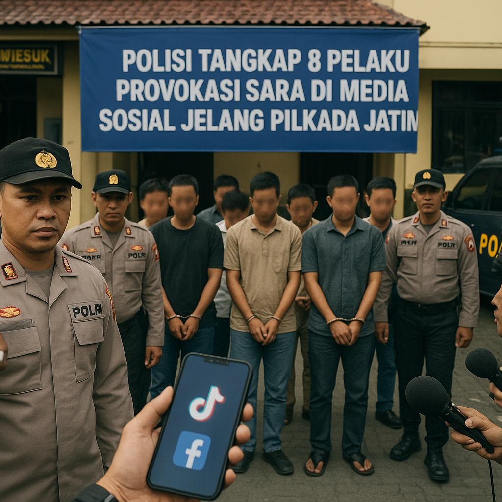 Polisi Tangkap 8 Pelaku Provokasi SARA di Media Sosial Jelang Pilkada Jatim
